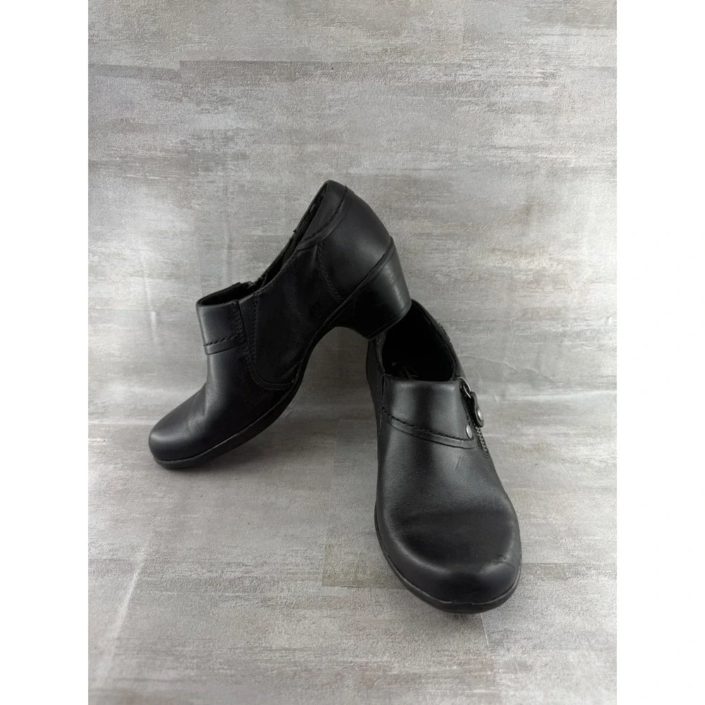 Clarks Bendables Women Sz 6.5M Black Leather Ankle Booties Block Heel Zip 66763